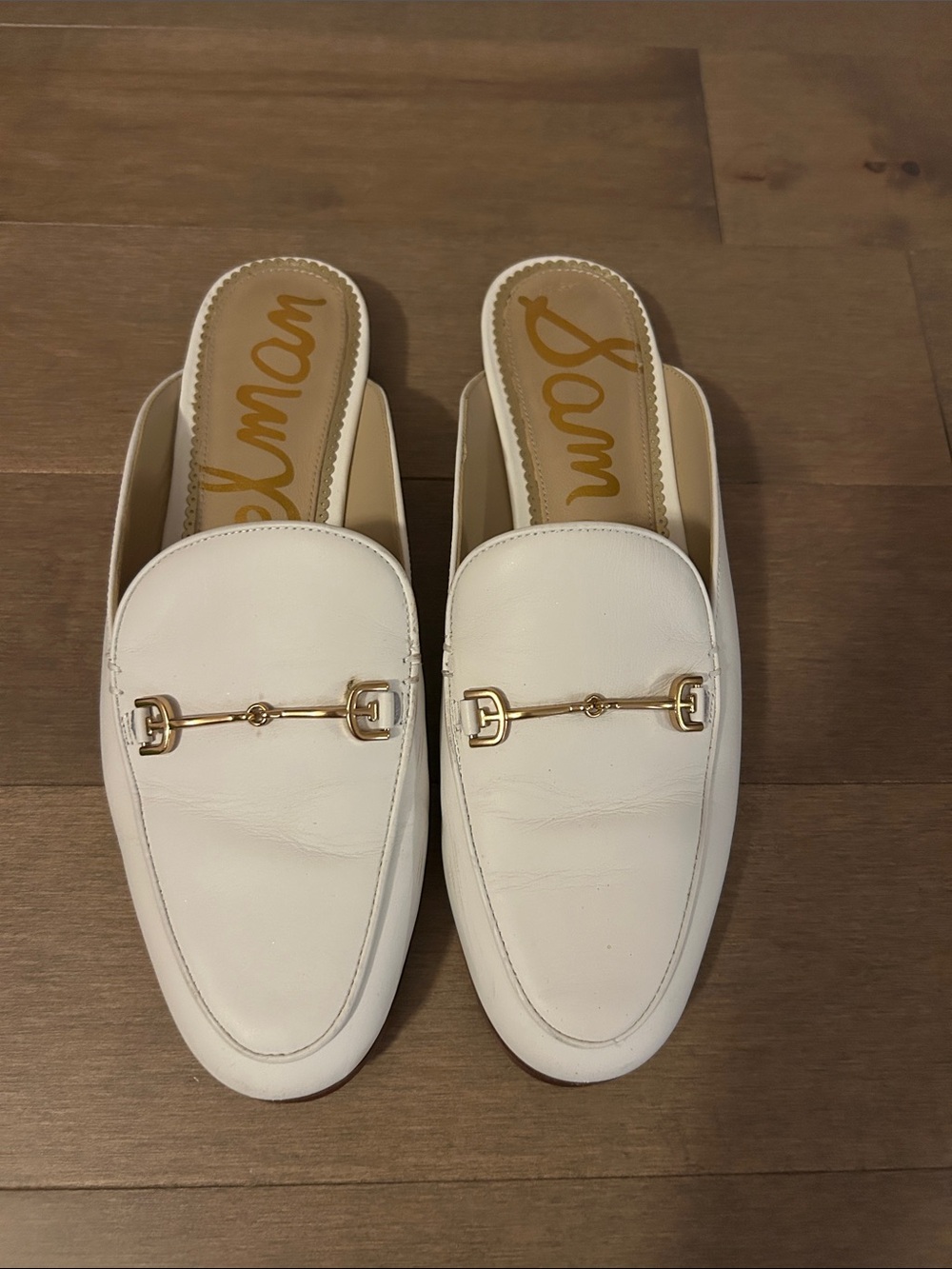 Sam Edelman White Leather Slip-On Mules with Gold Bit